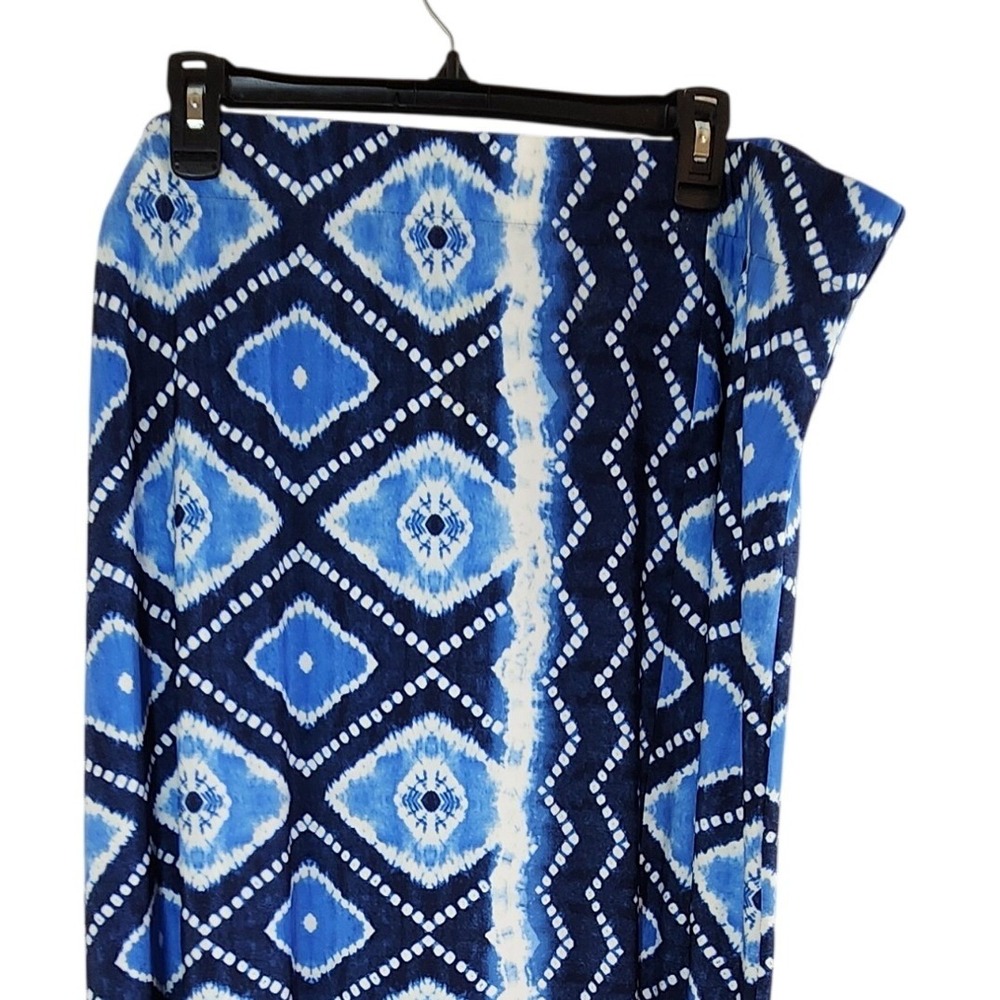 Chico's 4 Blue White Ikat Diamond Print Maxi Skirt Size 20/22 XXL Stretch Boho - Picture 5 of 7
